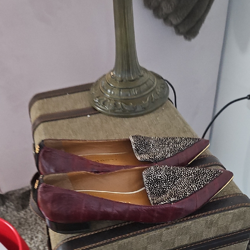 Tory Burch Red and Black Flats with Sparkling Toe Detail